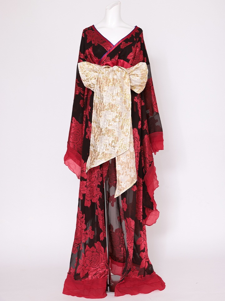 【2点セット】花魁 大奥 コスプレ 金箔牡丹 黒×金 和柄 本格和装 着物 花魁ドレス｜vcsot-250756-1