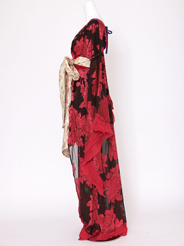 【2点セット】花魁 大奥 コスプレ 金箔牡丹 黒×金 和柄 本格和装 着物 花魁ドレス｜vcsot-250756-1