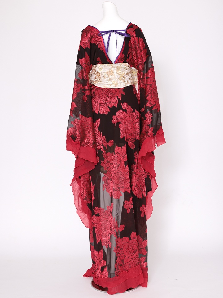 【2点セット】花魁 大奥 コスプレ 金箔牡丹 黒×金 和柄 本格和装 着物 花魁ドレス｜vcsot-250756-1