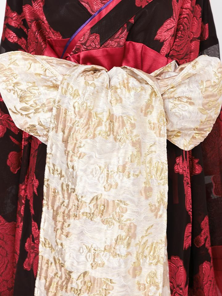【2点セット】花魁 大奥 コスプレ 金箔牡丹 黒×金 和柄 本格和装 着物 花魁ドレス｜vcsot-250756-1