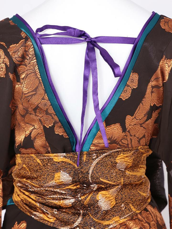 【2点セット】花魁 大奥 コスプレ 金箔牡丹 黒×金 和柄 本格和装 着物 花魁ドレス｜vcsot-250756-1