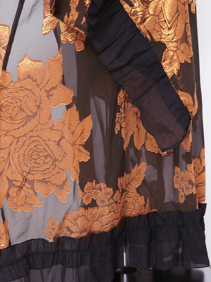 【2点セット】花魁 大奥 コスプレ 金箔牡丹 黒×金 和柄 本格和装 着物 花魁ドレス｜vcsot-250756-1