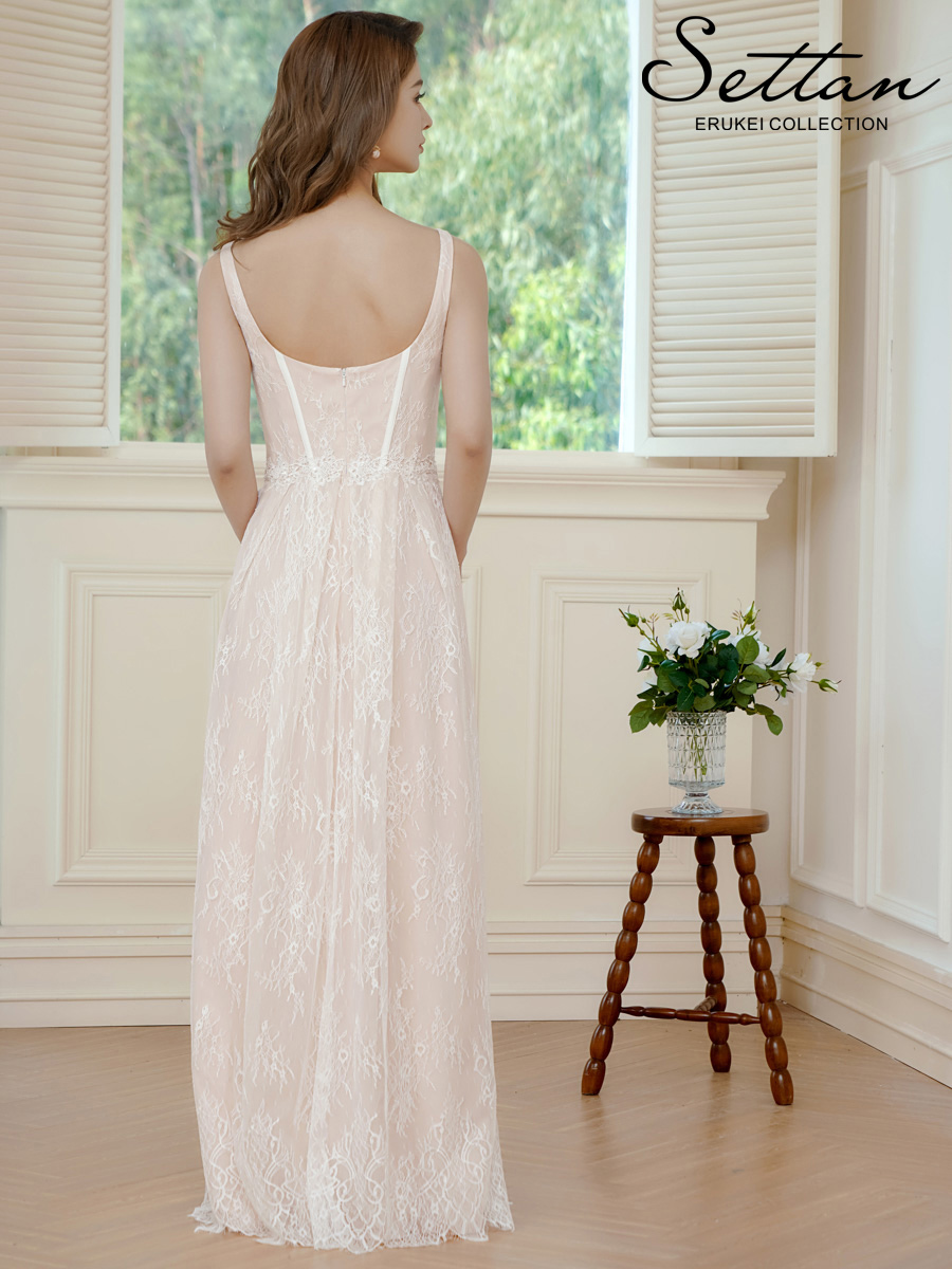 ERUKEI エルケイ ホワイト・総レース・コルセット・ビーズ・スパンコール刺繡・エレガント・ノースリーブ・Aライン・ロングドレス ek-s37088