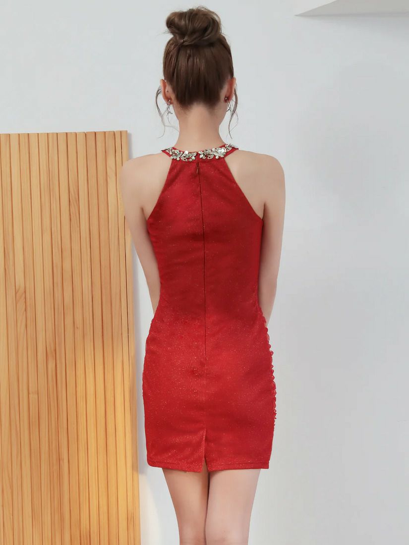 AngelR エンジェルアール ホルターネックビジューウエストカットラメメッシュタイトミニドレス ar25870