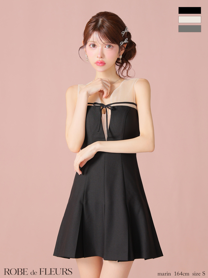 ROBE de FLEURS ローブドフルール センターリボンシアーチュールフレアミニキャバドレス fm3798