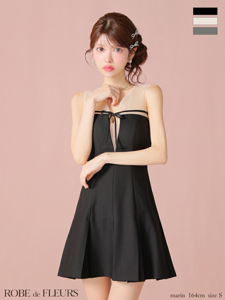 ROBE de FLEURS ローブドフルール センターリボンシアーチュールフレアミニキャバドレス fm3798