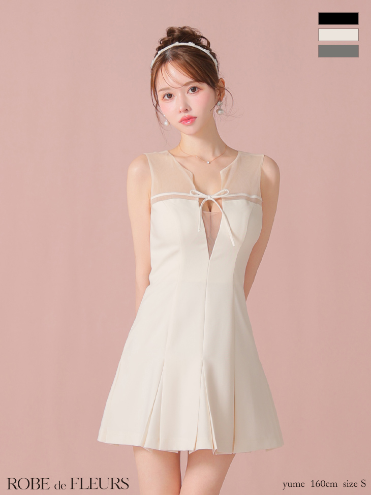 ROBE de FLEURS ローブドフルール センターリボンシアーチュールフレアミニキャバドレス fm3798