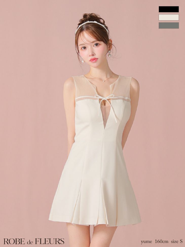 ROBE de FLEURS ローブドフルール センターリボンシアーチュールフレアミニキャバドレス fm3798