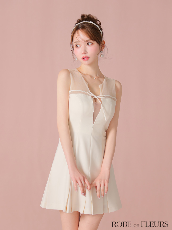 ROBE de FLEURS ローブドフルール センターリボンシアーチュールフレアミニキャバドレス fm3798