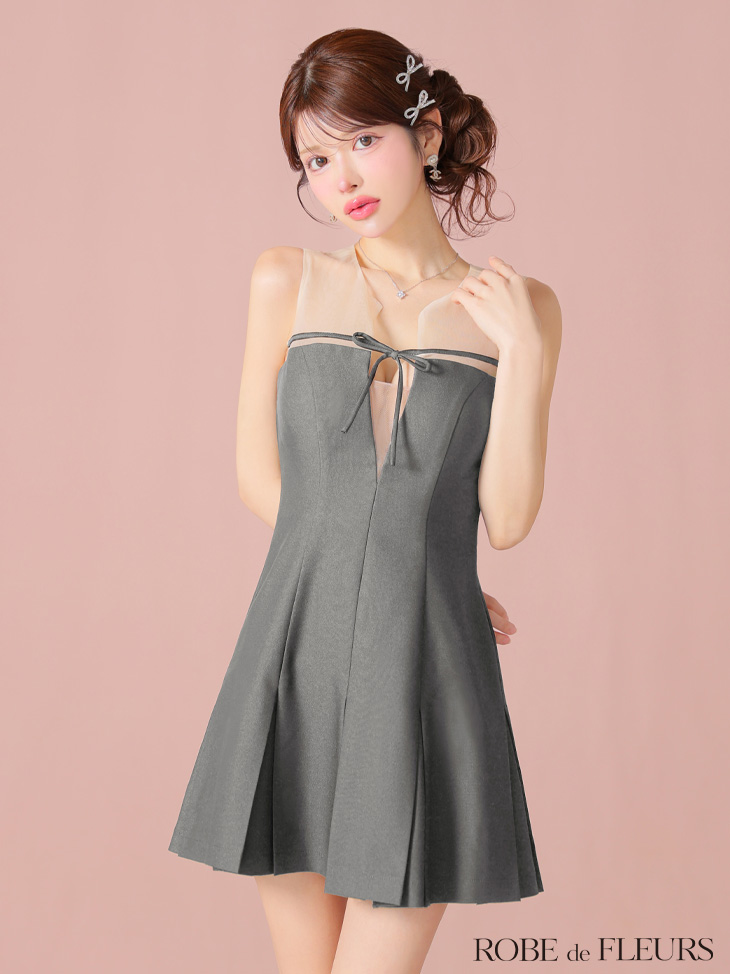 ROBE de FLEURS ローブドフルール センターリボンシアーチュールフレアミニキャバドレス fm3798