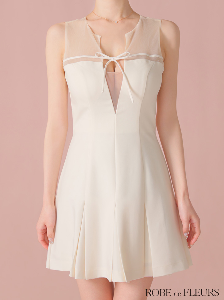 ROBE de FLEURS ローブドフルール センターリボンシアーチュールフレアミニキャバドレス fm3798