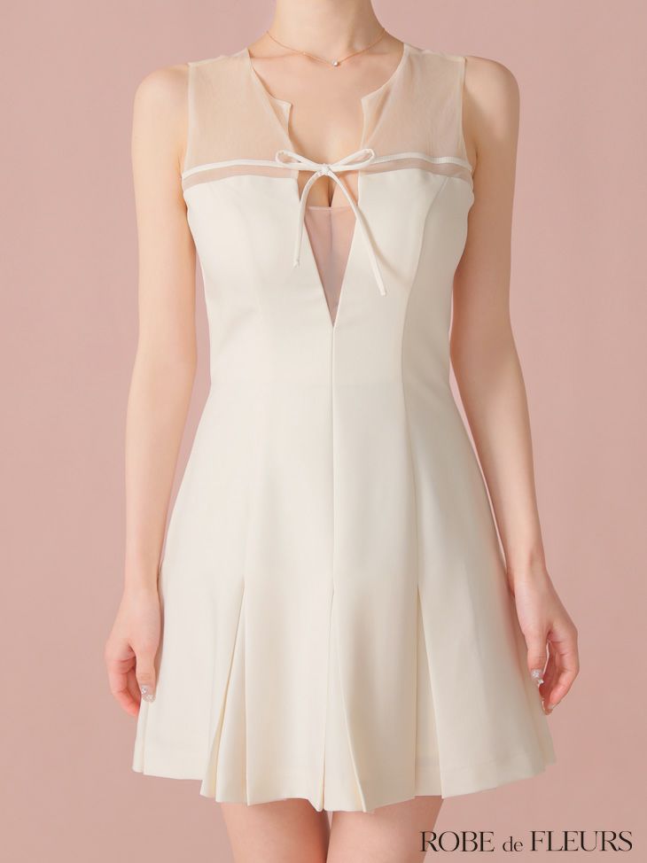 ROBE de FLEURS ローブドフルール センターリボンシアーチュールフレアミニキャバドレス fm3798