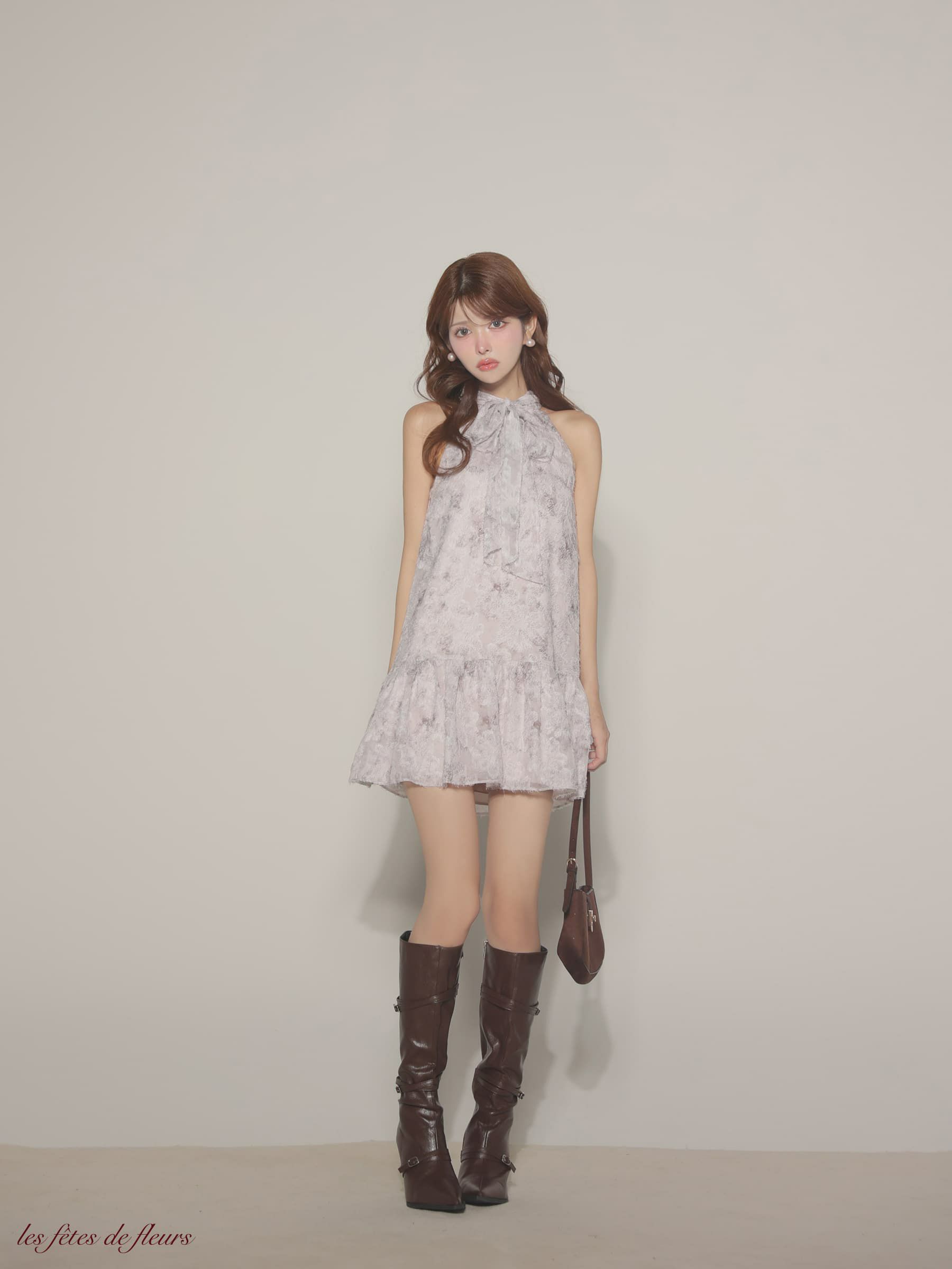 【XSサイズあり】Les fetes de fleurs レフェットデフルール fleurs jacquard mini dress LF4625-c
