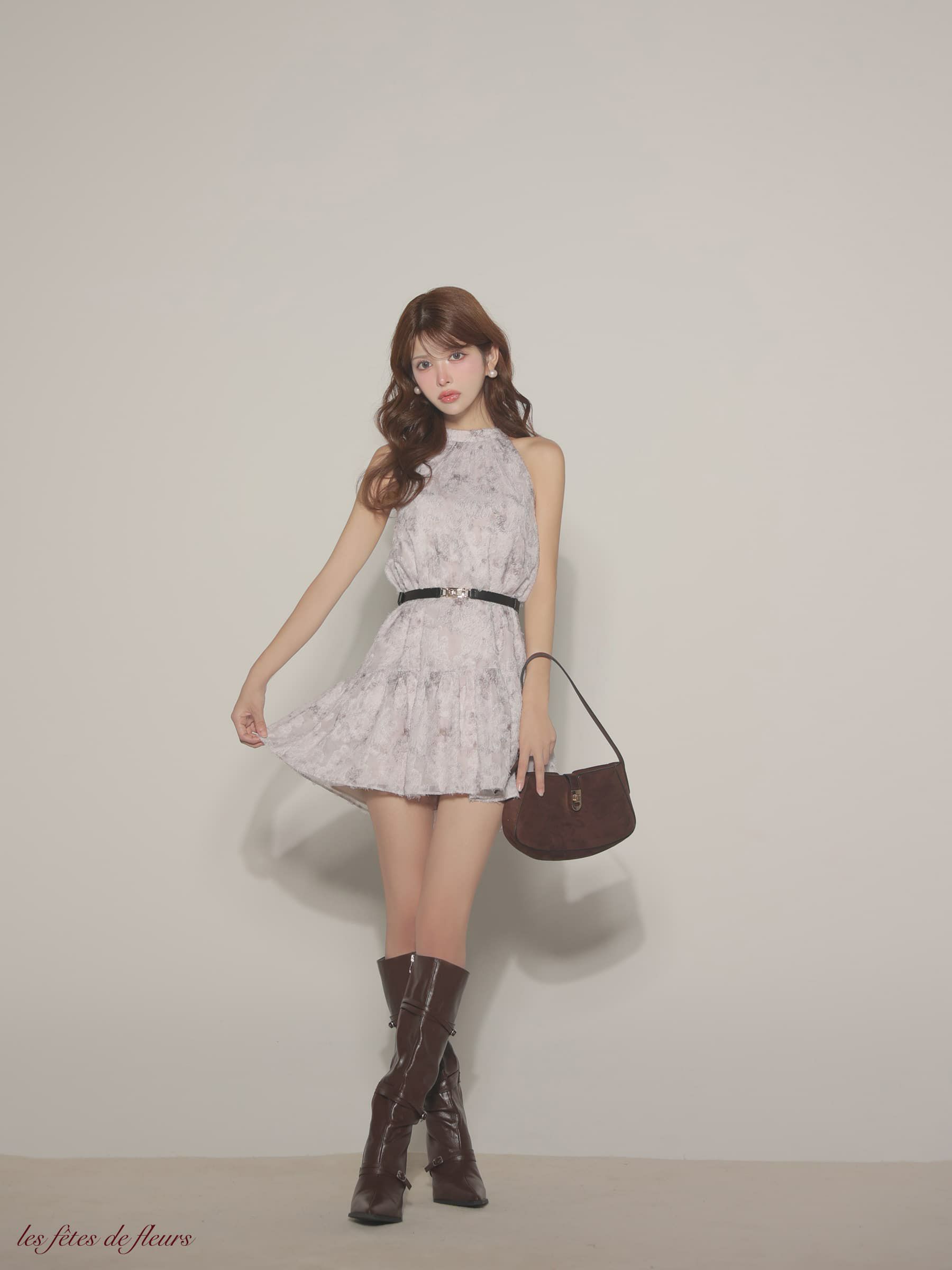 【XSサイズあり】Les fetes de fleurs レフェットデフルール fleurs jacquard mini dress LF4625-c