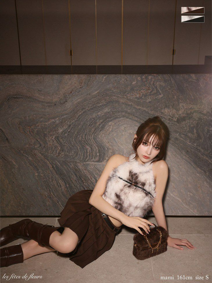 【XSサイズあり】Les fetes de fleurs レフェットデフルール mode fur belted setup dress LF4632-c