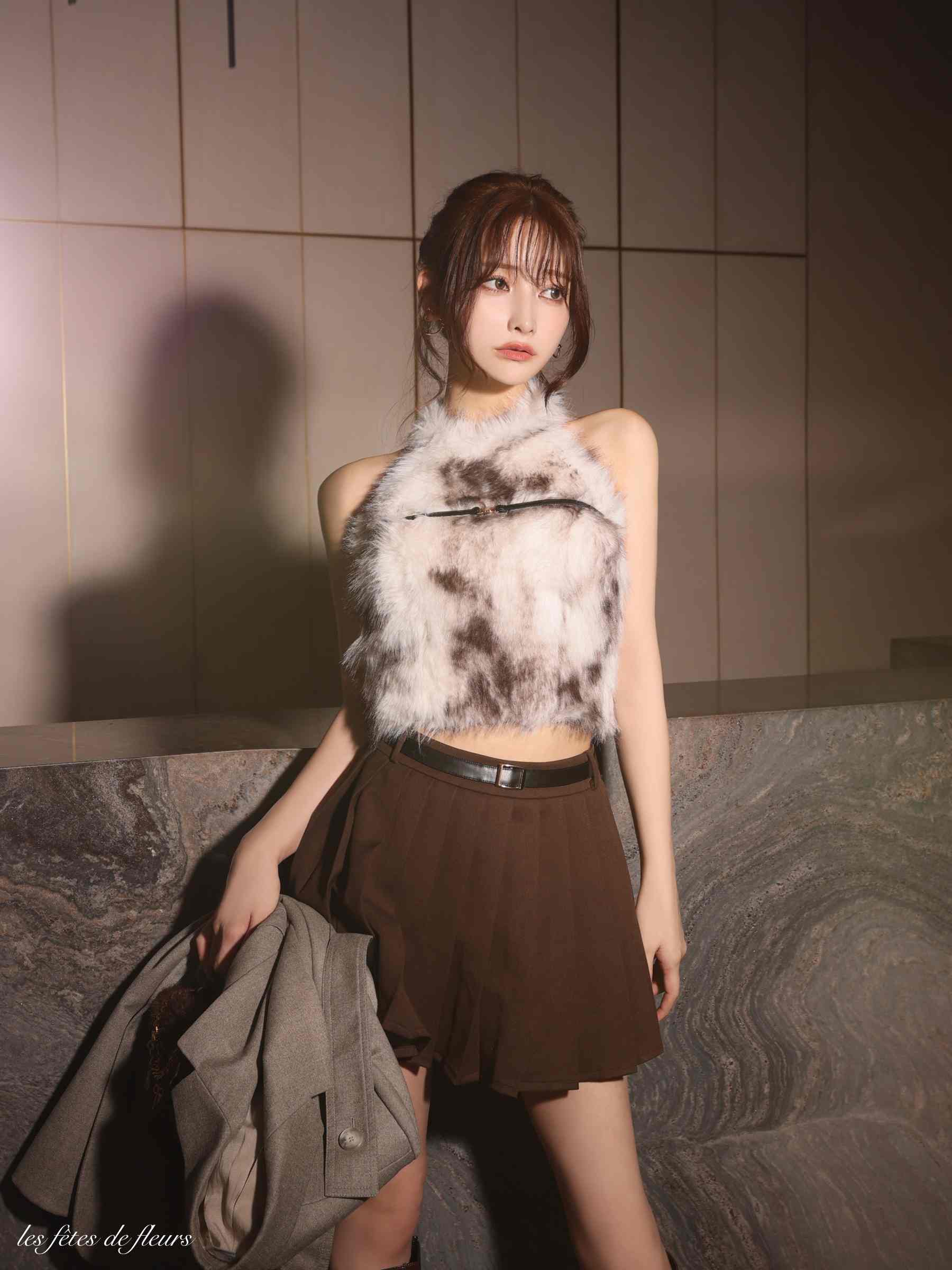 【XSサイズあり】Les fetes de fleurs レフェットデフルール mode fur belted setup dress LF4632-c