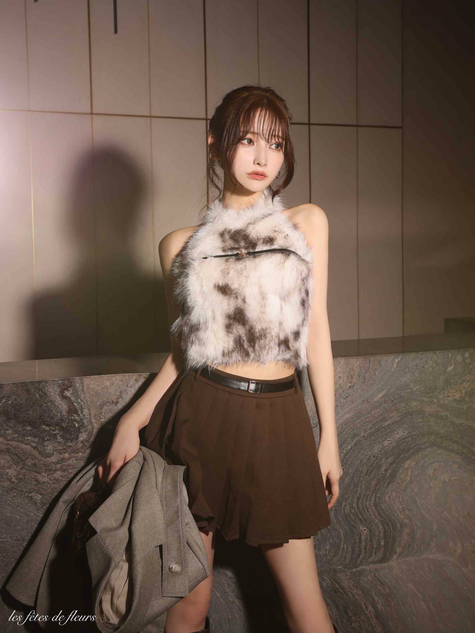 【XSサイズあり】Les fetes de fleurs レフェットデフルール mode fur belted setup dress LF4632-c