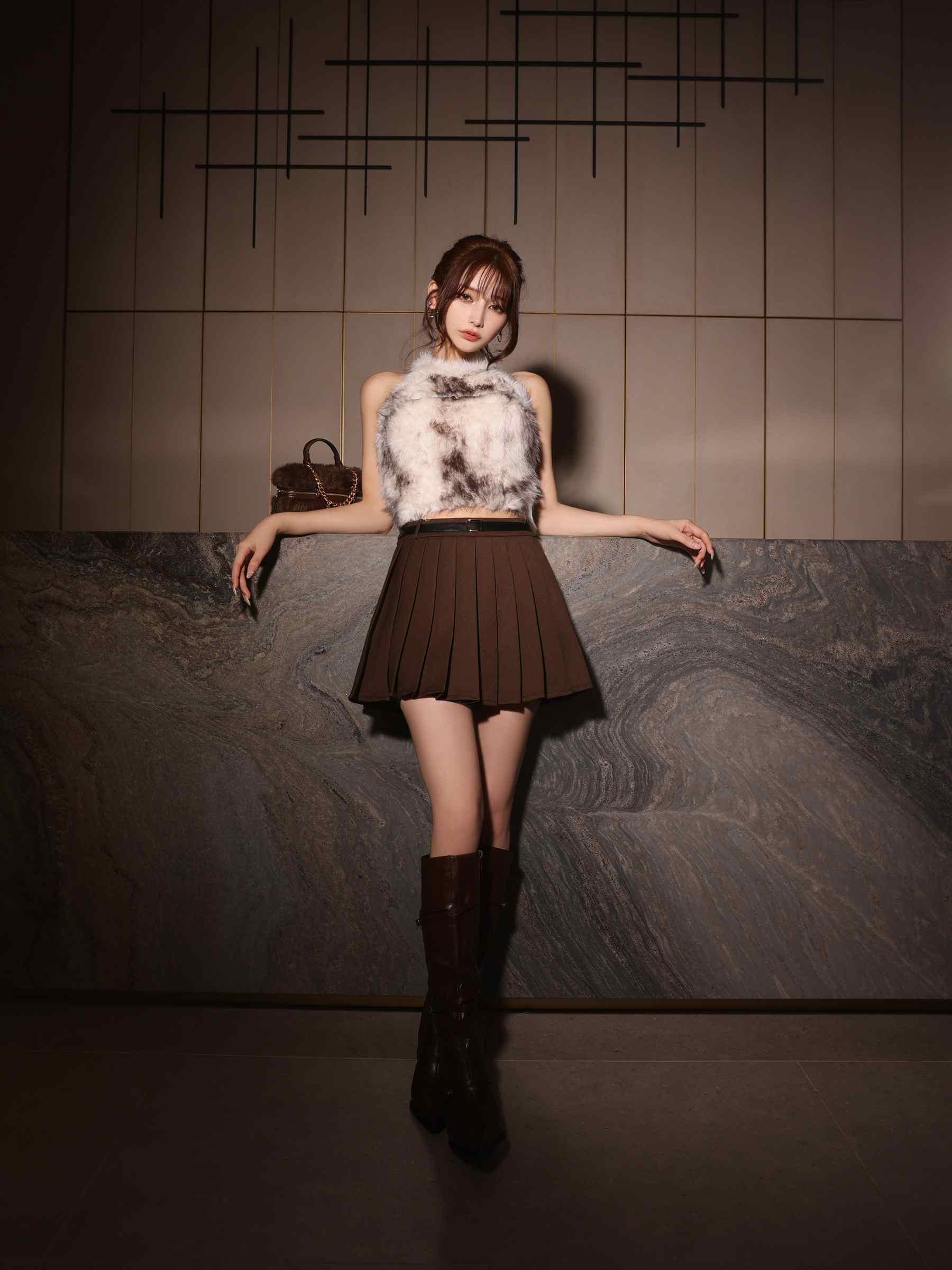 【XSサイズあり】Les fetes de fleurs レフェットデフルール mode fur belted setup dress LF4632-c