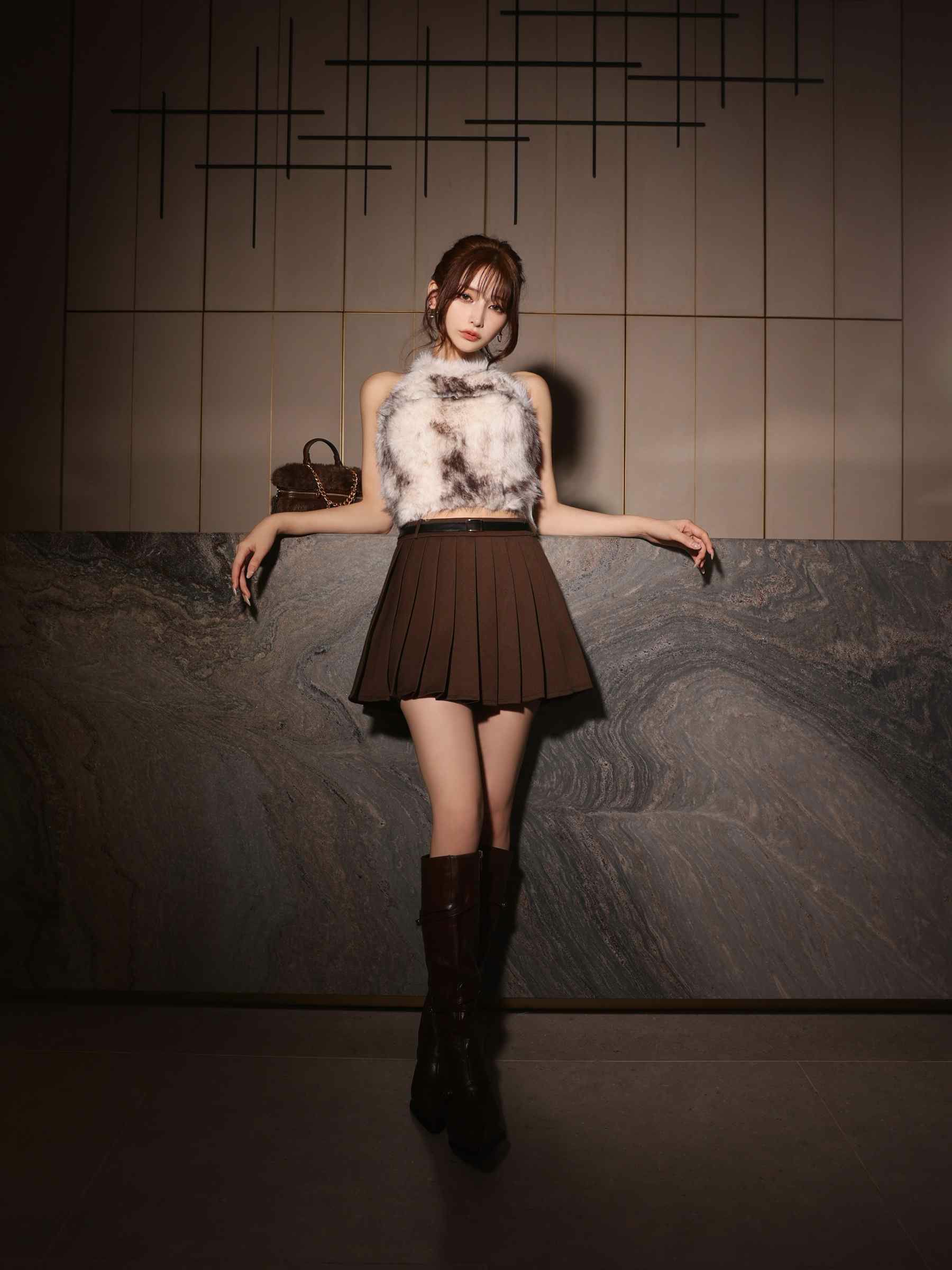 【XSサイズあり】Les fetes de fleurs レフェットデフルール mode fur belted setup dress LF4632-c