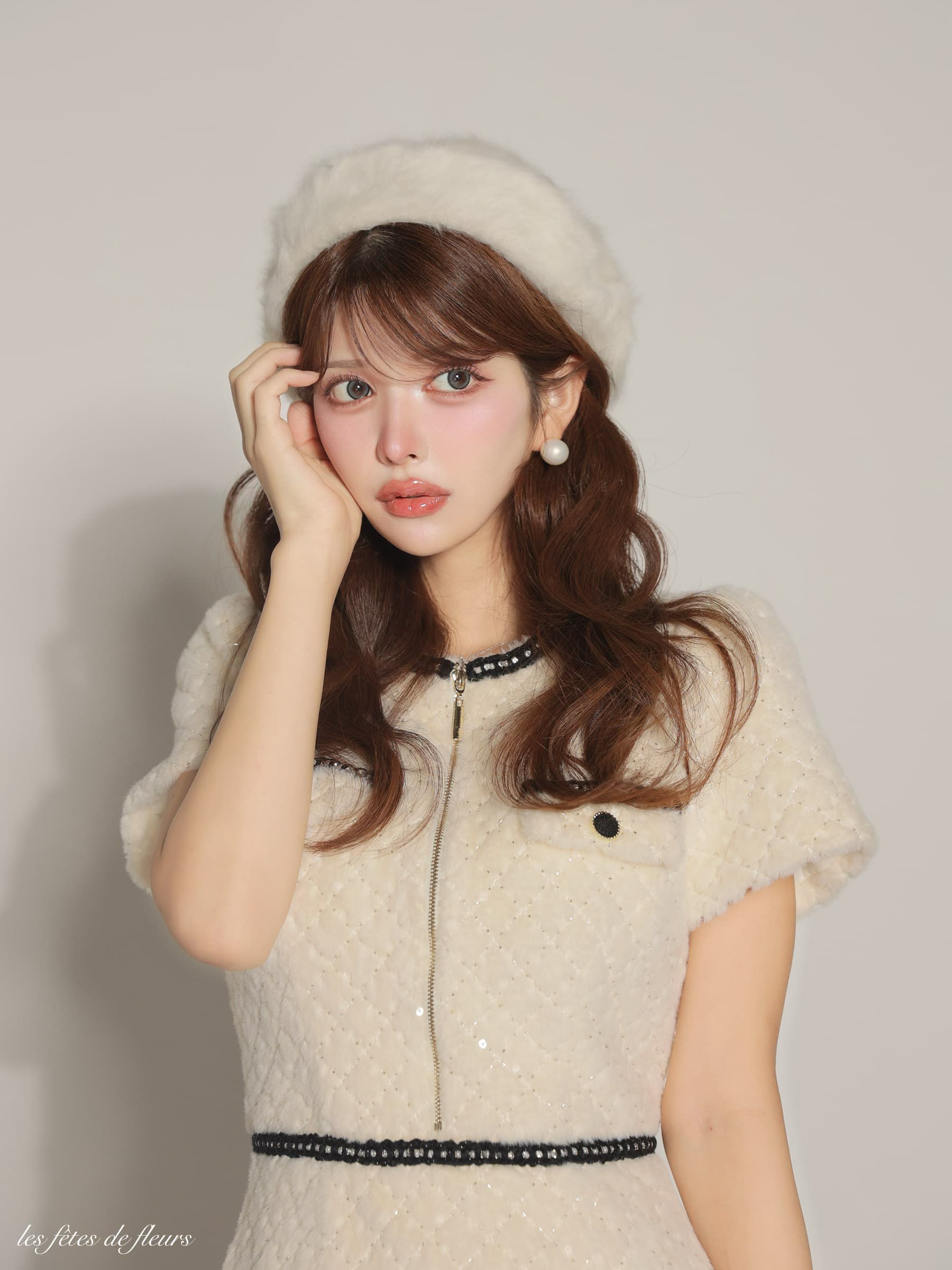 【XSサイズあり】Les fetes de fleurs レフェットデフルール scintiller fur mini dress LF4637-c