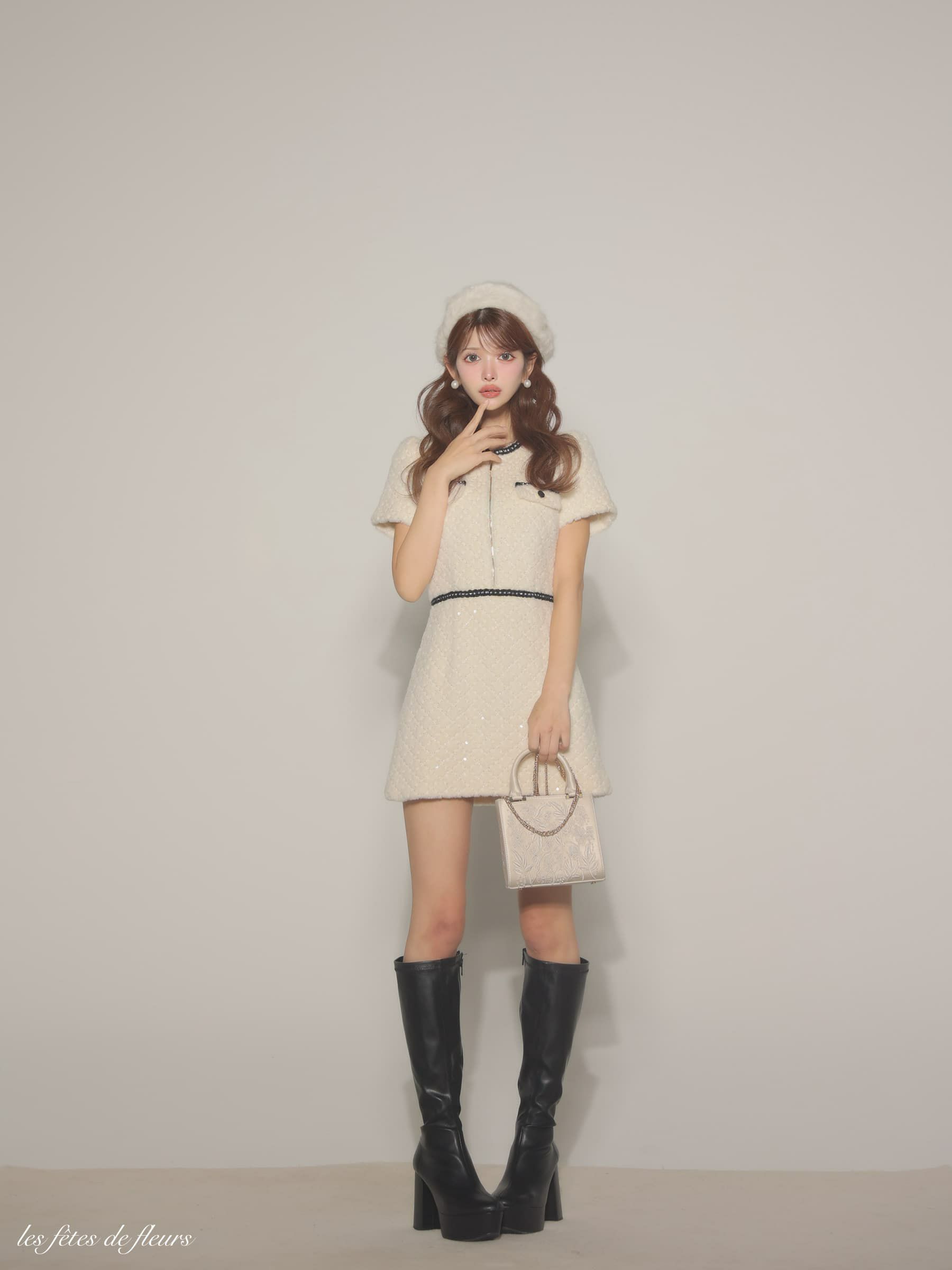【XSサイズあり】Les fetes de fleurs レフェットデフルール scintiller fur mini dress LF4637-c