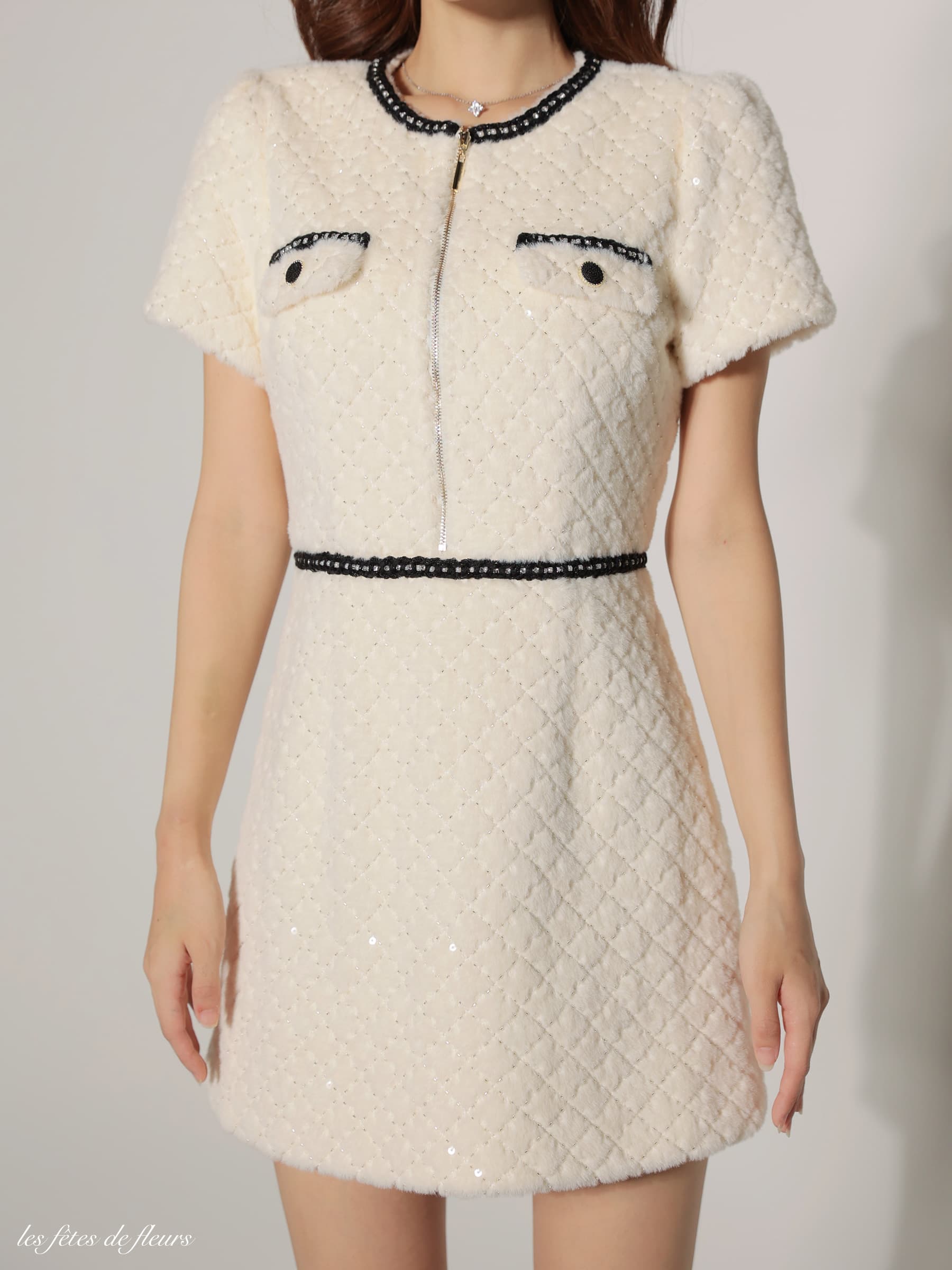 【XSサイズあり】Les fetes de fleurs レフェットデフルール scintiller fur mini dress LF4637-c