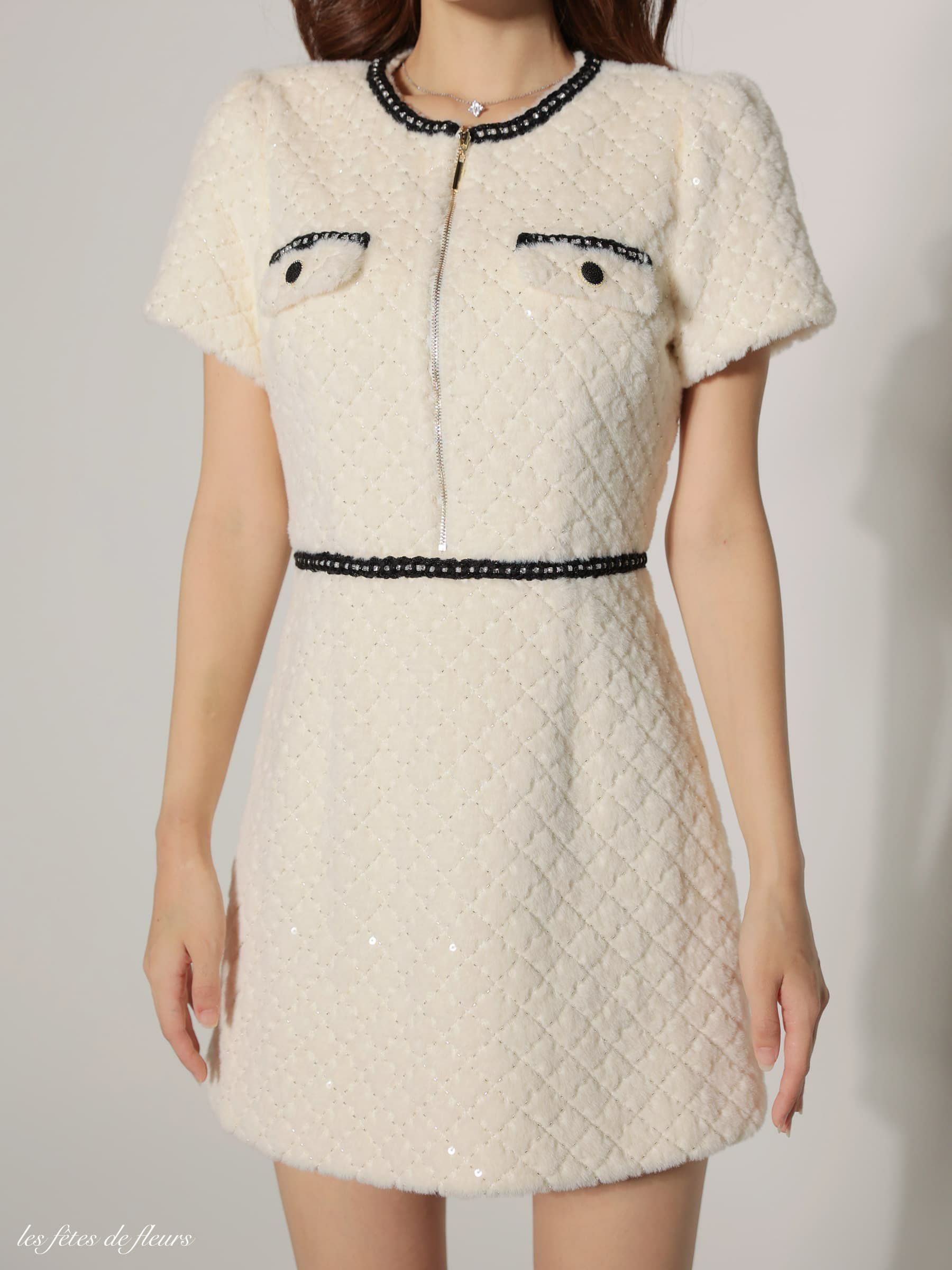 【XSサイズあり】Les fetes de fleurs レフェットデフルール scintiller fur mini dress LF4637-c