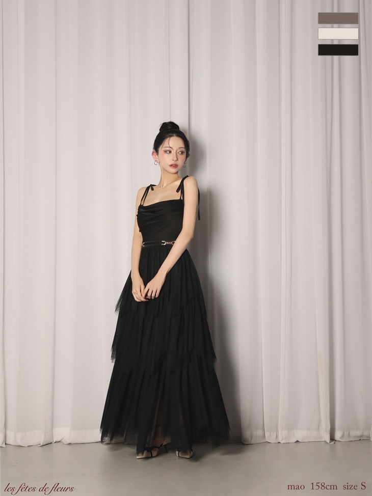 【XSサイズあり】Les fetes de fleurs レフェットデフルール luxe tulle long dress LF4636-c