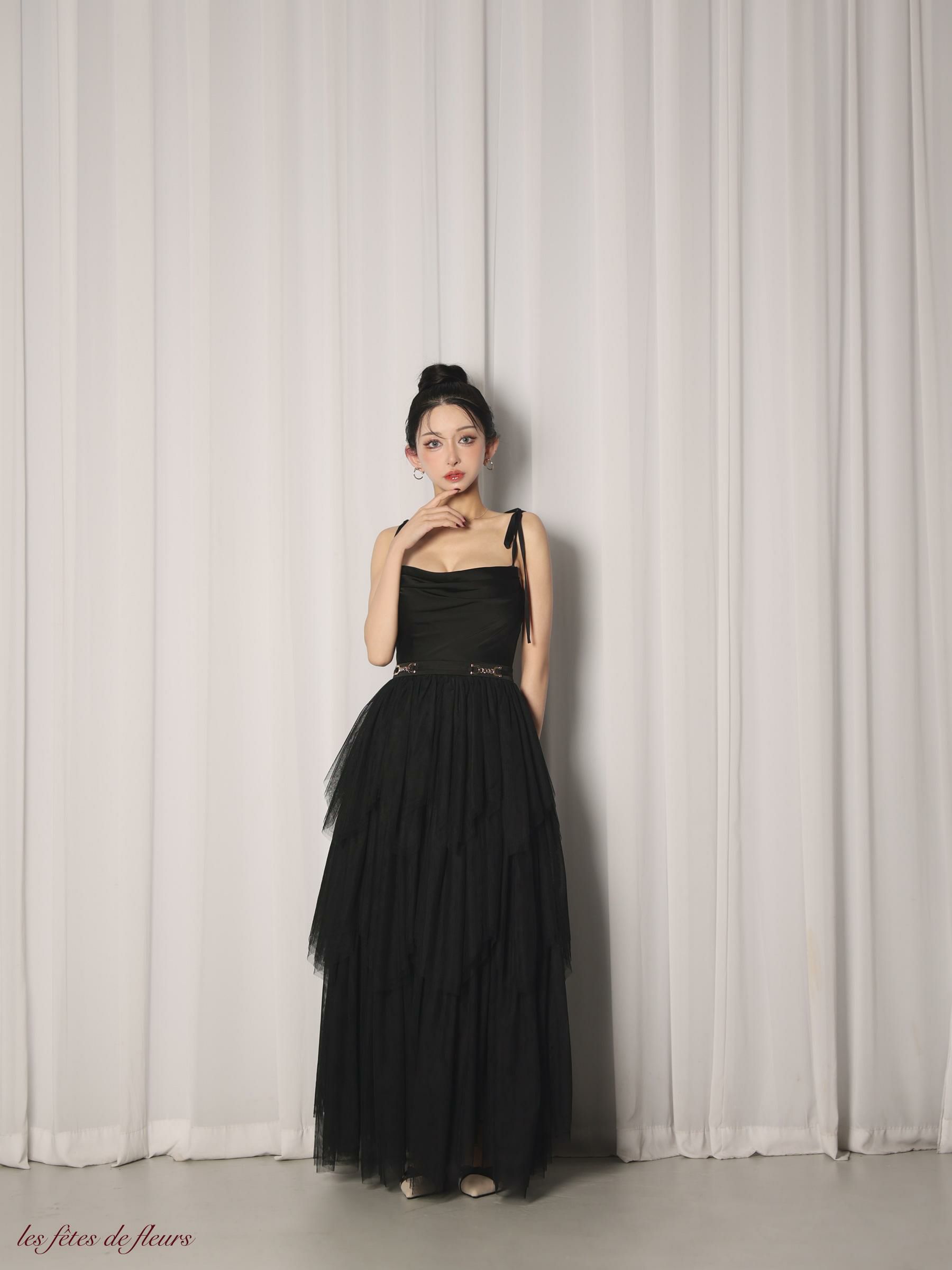 【XSサイズあり】Les fetes de fleurs レフェットデフルール luxe tulle long dress LF4636-c