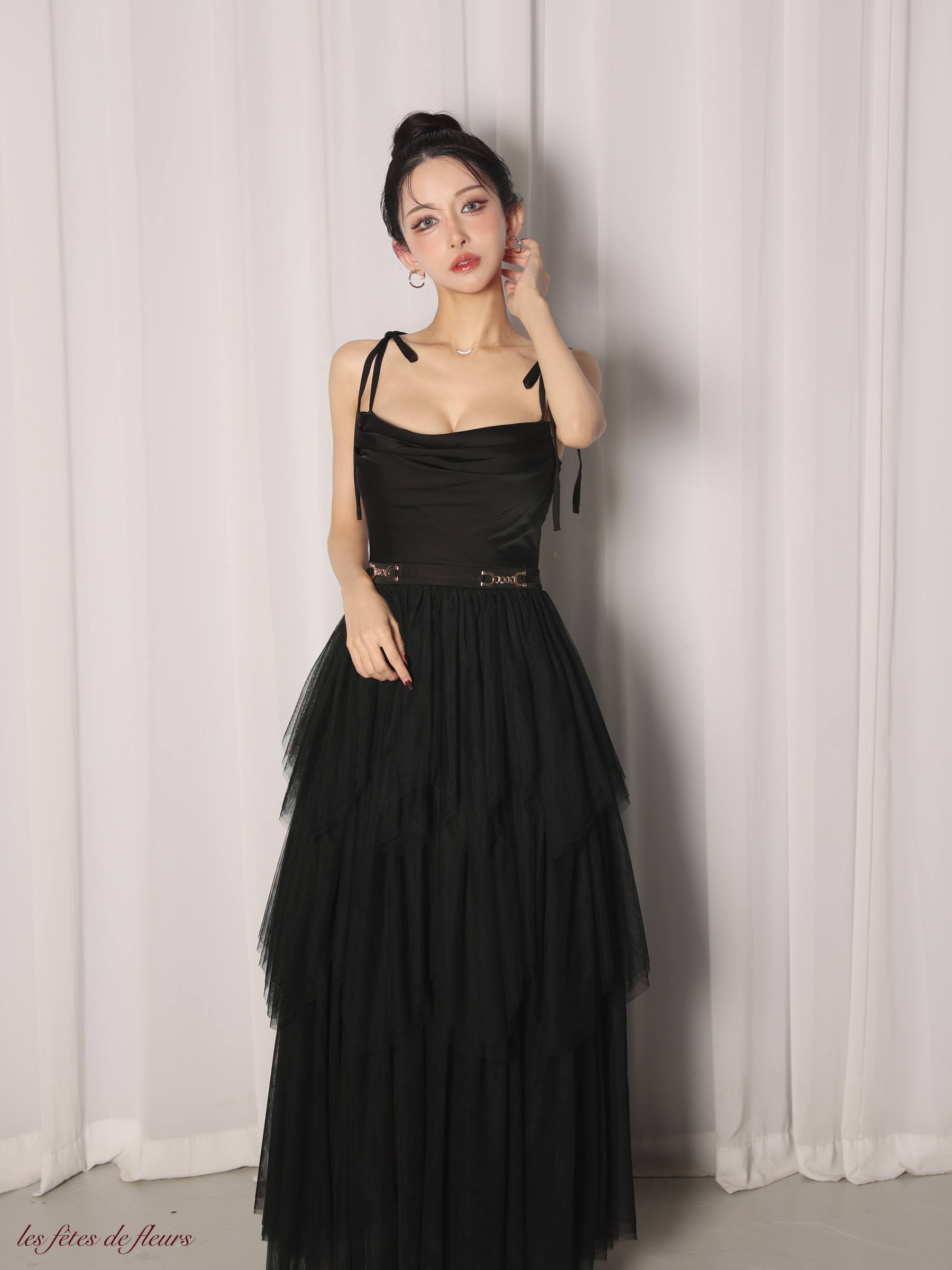 【XSサイズあり】Les fetes de fleurs レフェットデフルール luxe tulle long dress LF4636-c