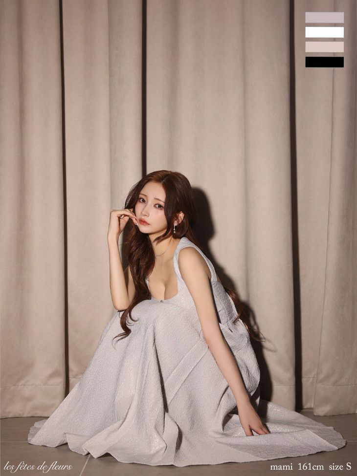 【Lサイズあり】charmer jacquard back ribbon long dress LF4635-c