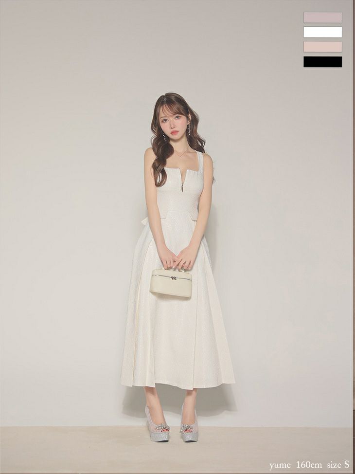 【Lサイズあり】charmer jacquard back ribbon long dress LF4635-c