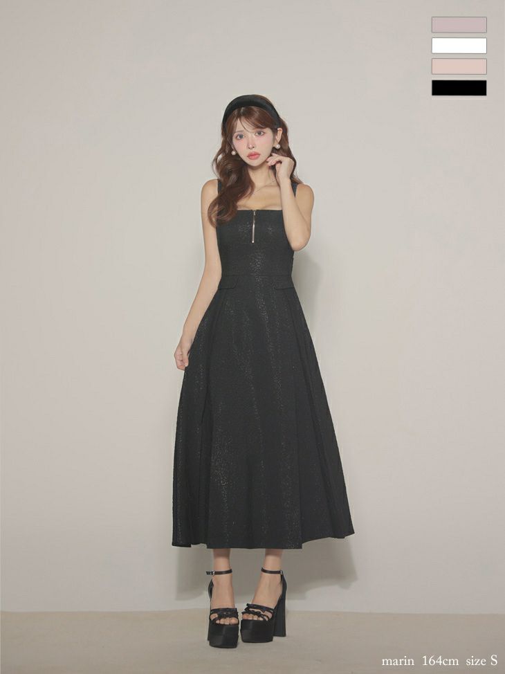 【Lサイズあり】charmer jacquard back ribbon long dress LF4635-c