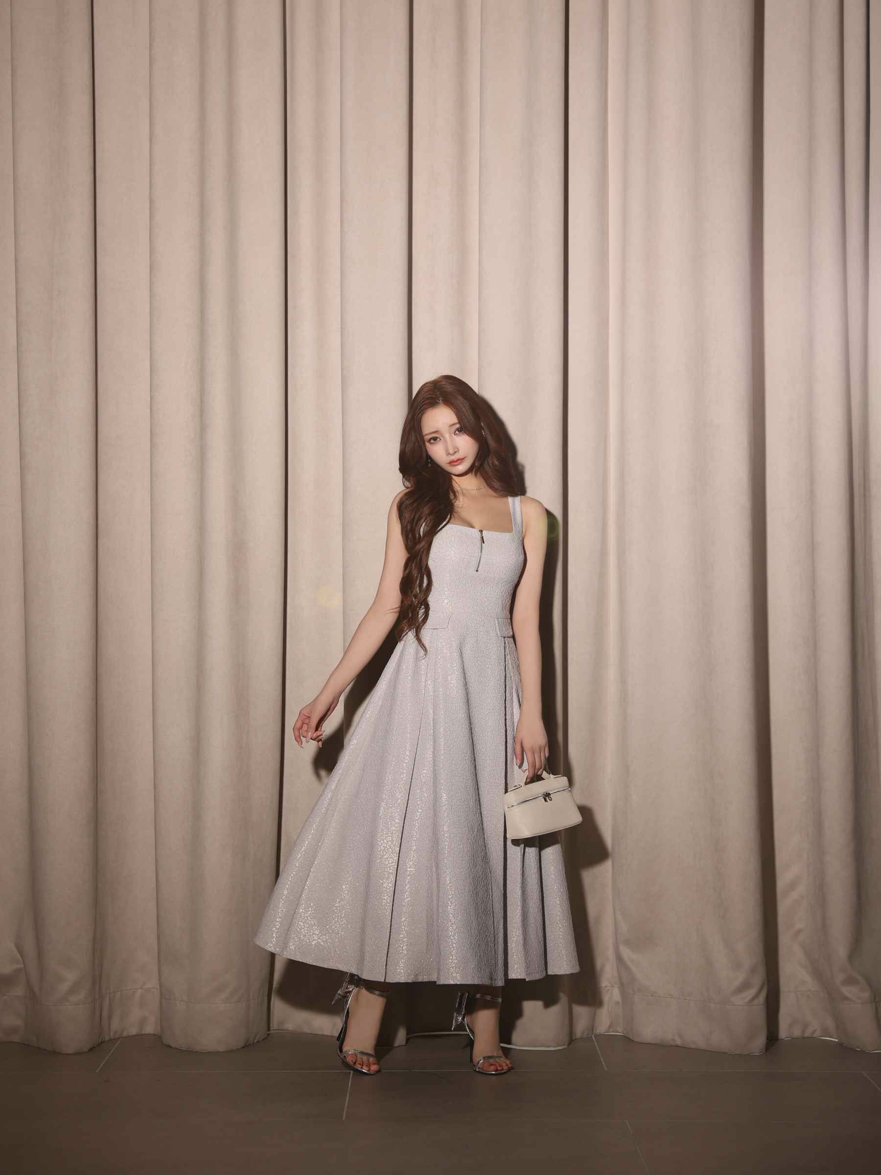 【Lサイズあり】charmer jacquard back ribbon long dress LF4635-c