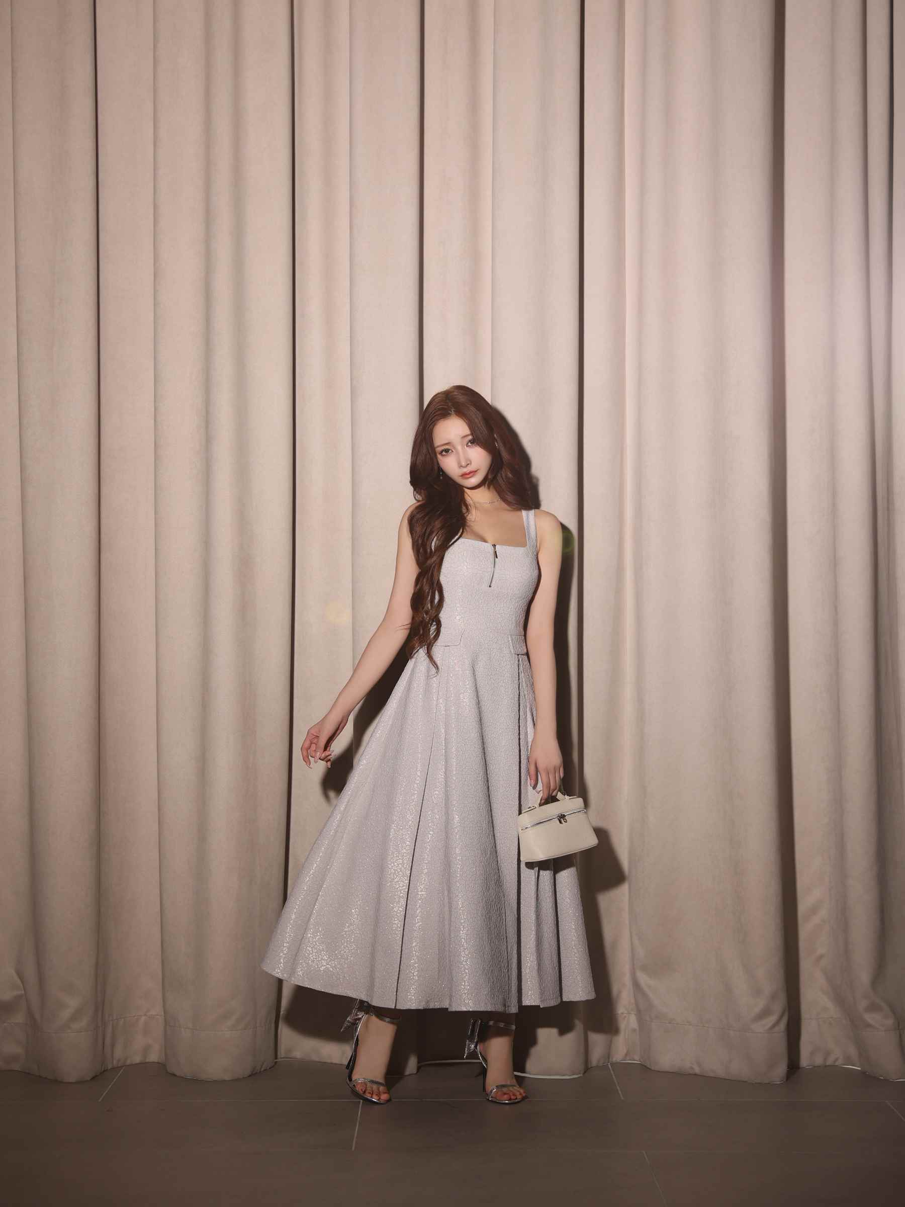 【Lサイズあり】charmer jacquard back ribbon long dress LF4635-c