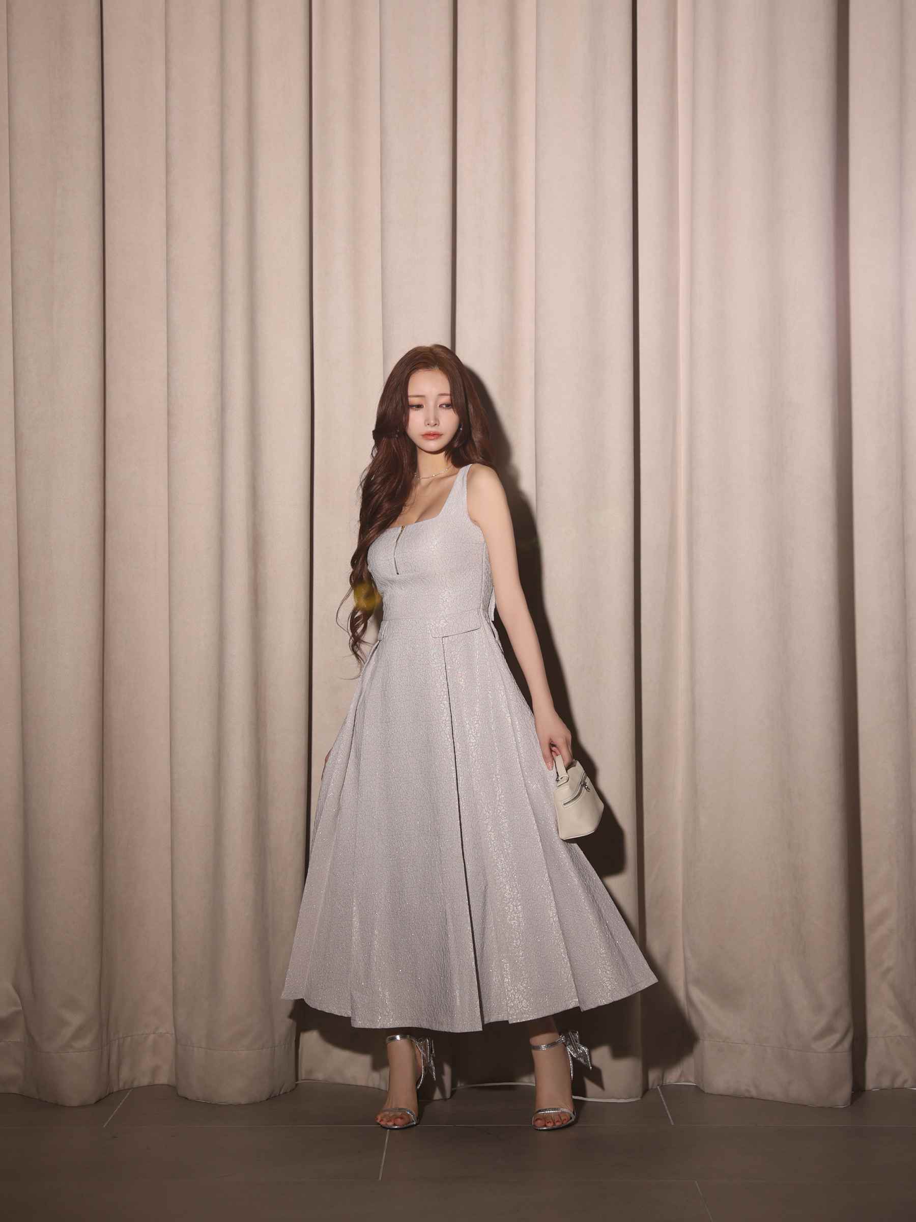 【Lサイズあり】charmer jacquard back ribbon long dress LF4635-c