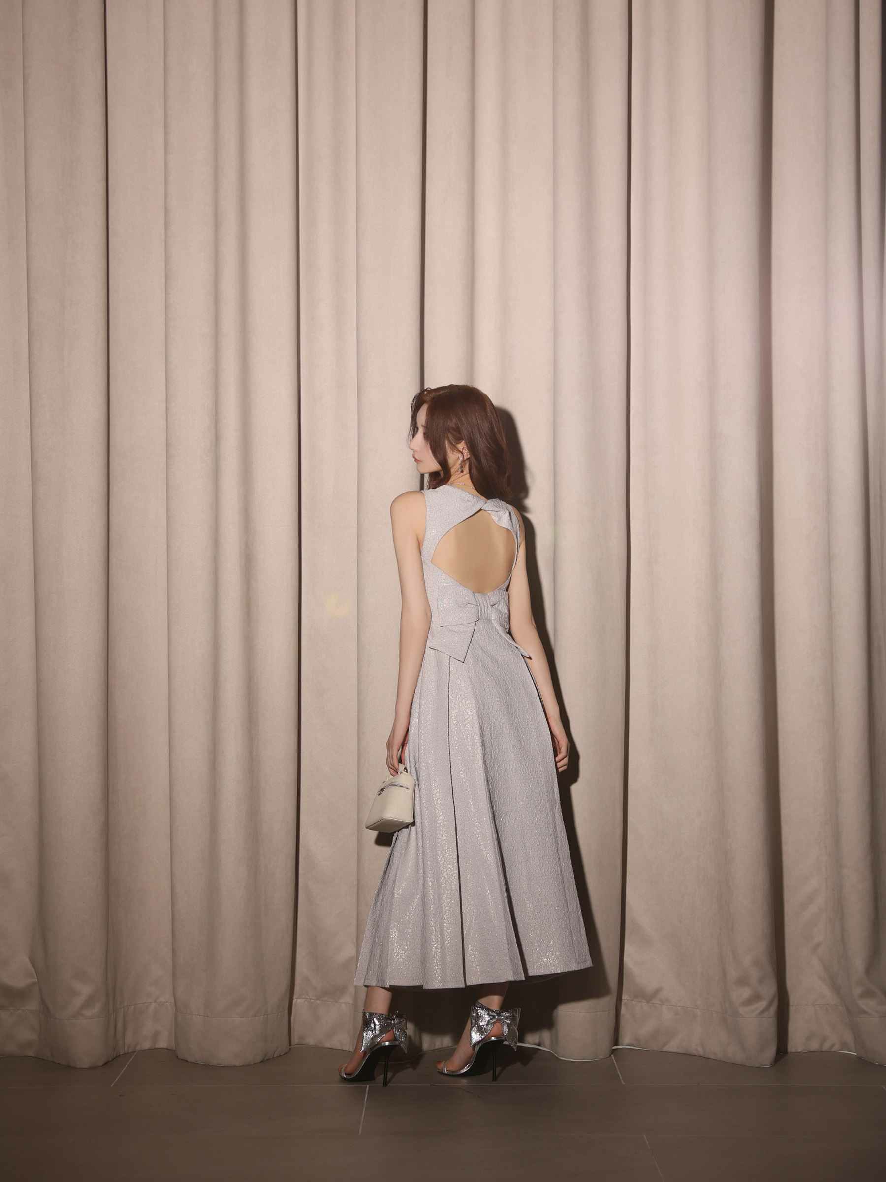 【Lサイズあり】charmer jacquard back ribbon long dress LF4635-c