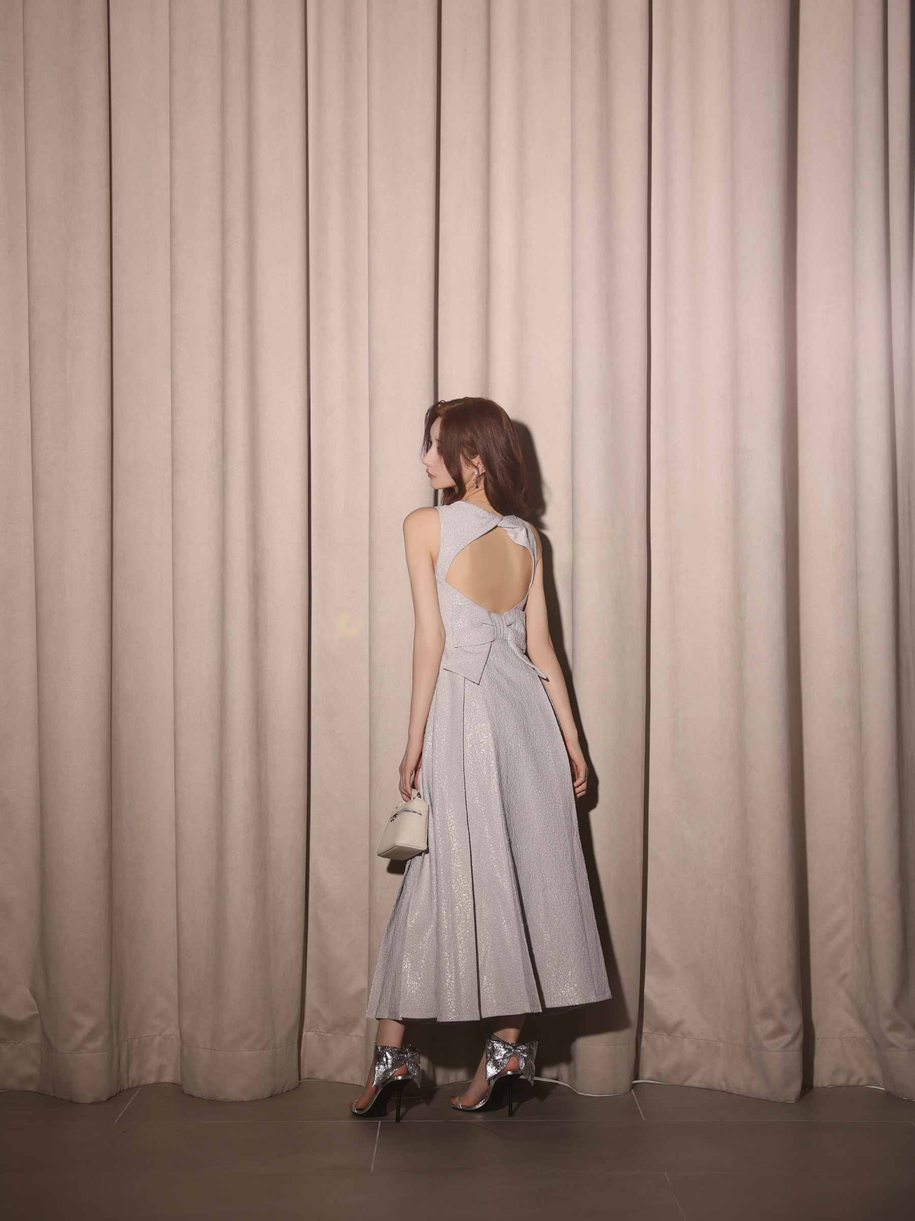 【Lサイズあり】charmer jacquard back ribbon long dress LF4635-c
