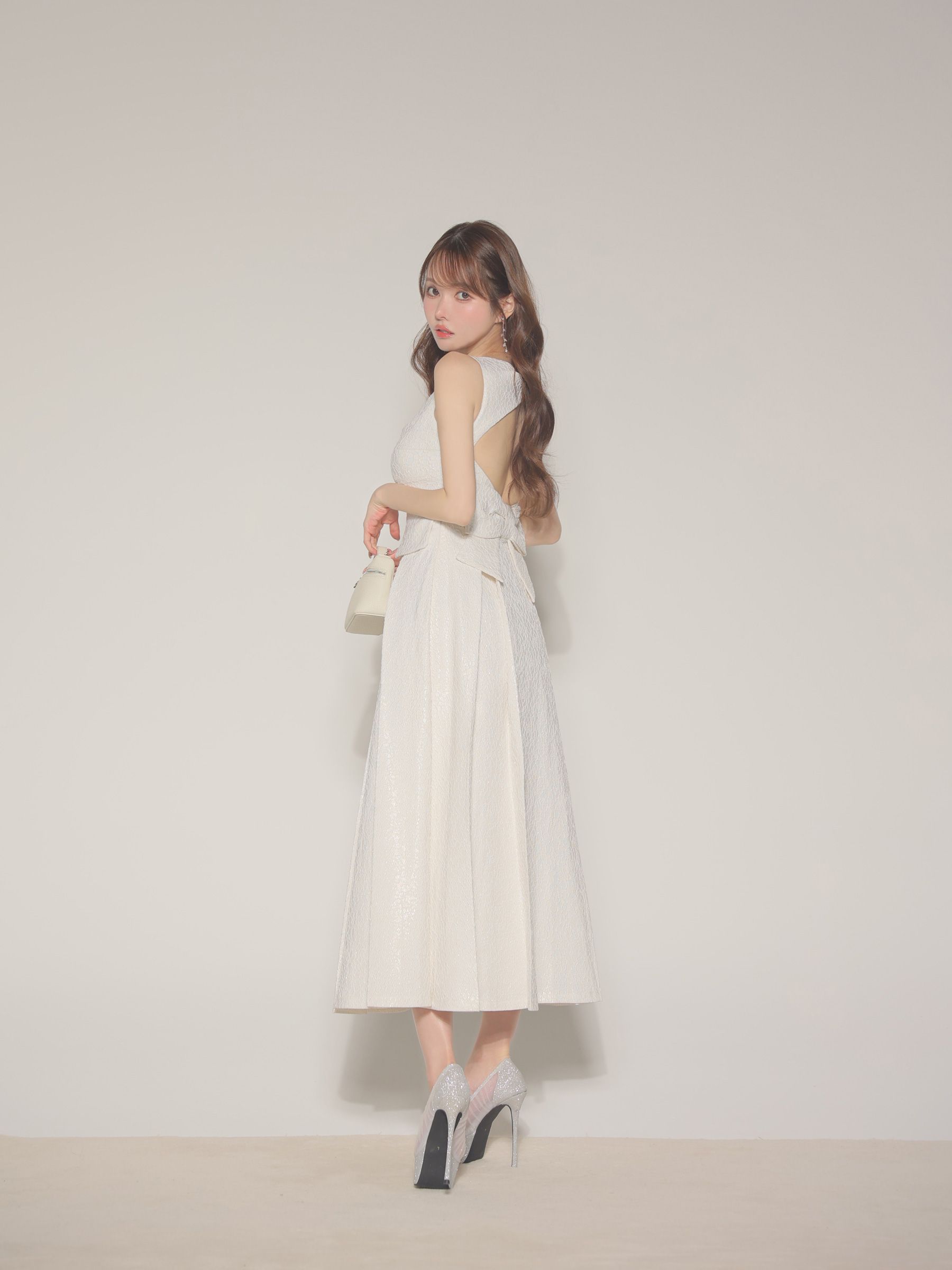 【Lサイズあり】charmer jacquard back ribbon long dress LF4635-c