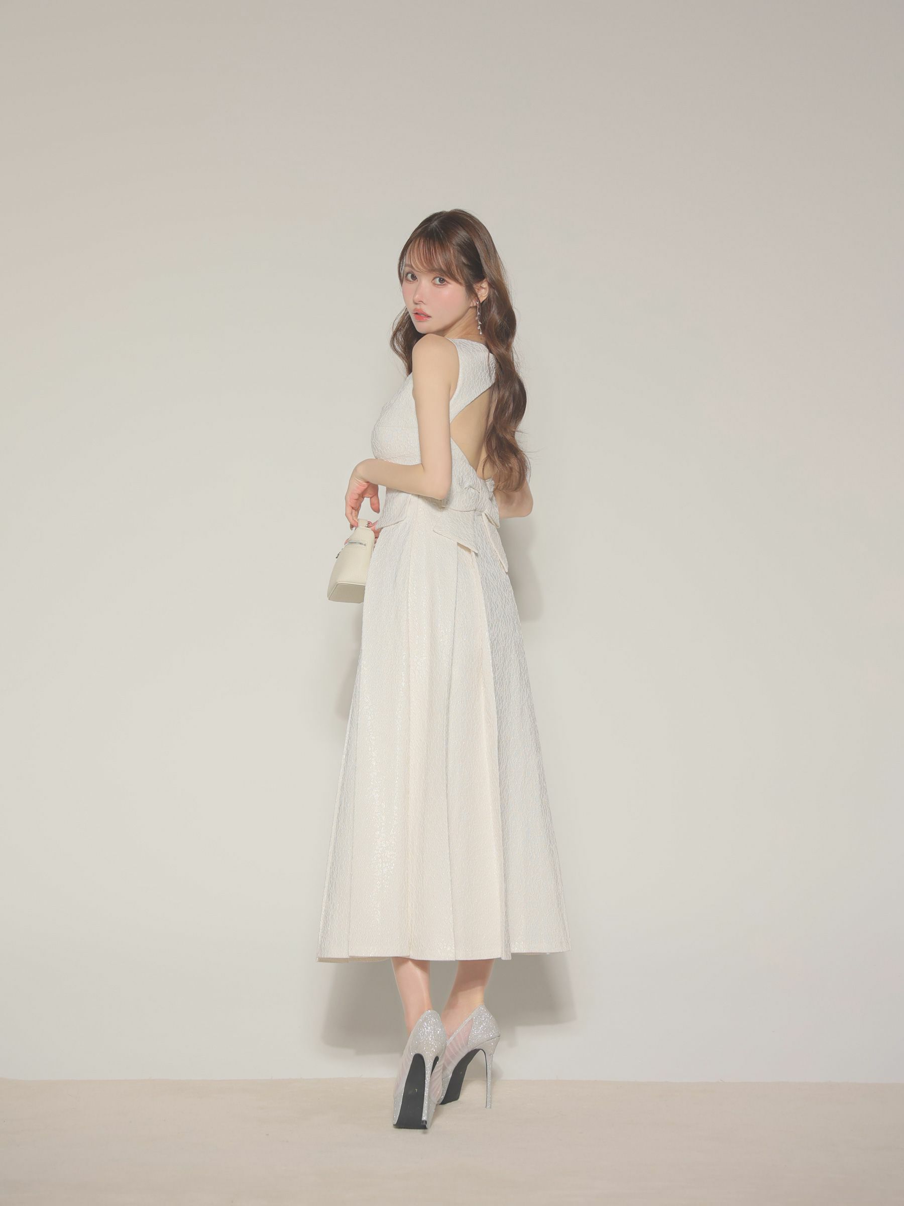 【Lサイズあり】charmer jacquard back ribbon long dress LF4635-c