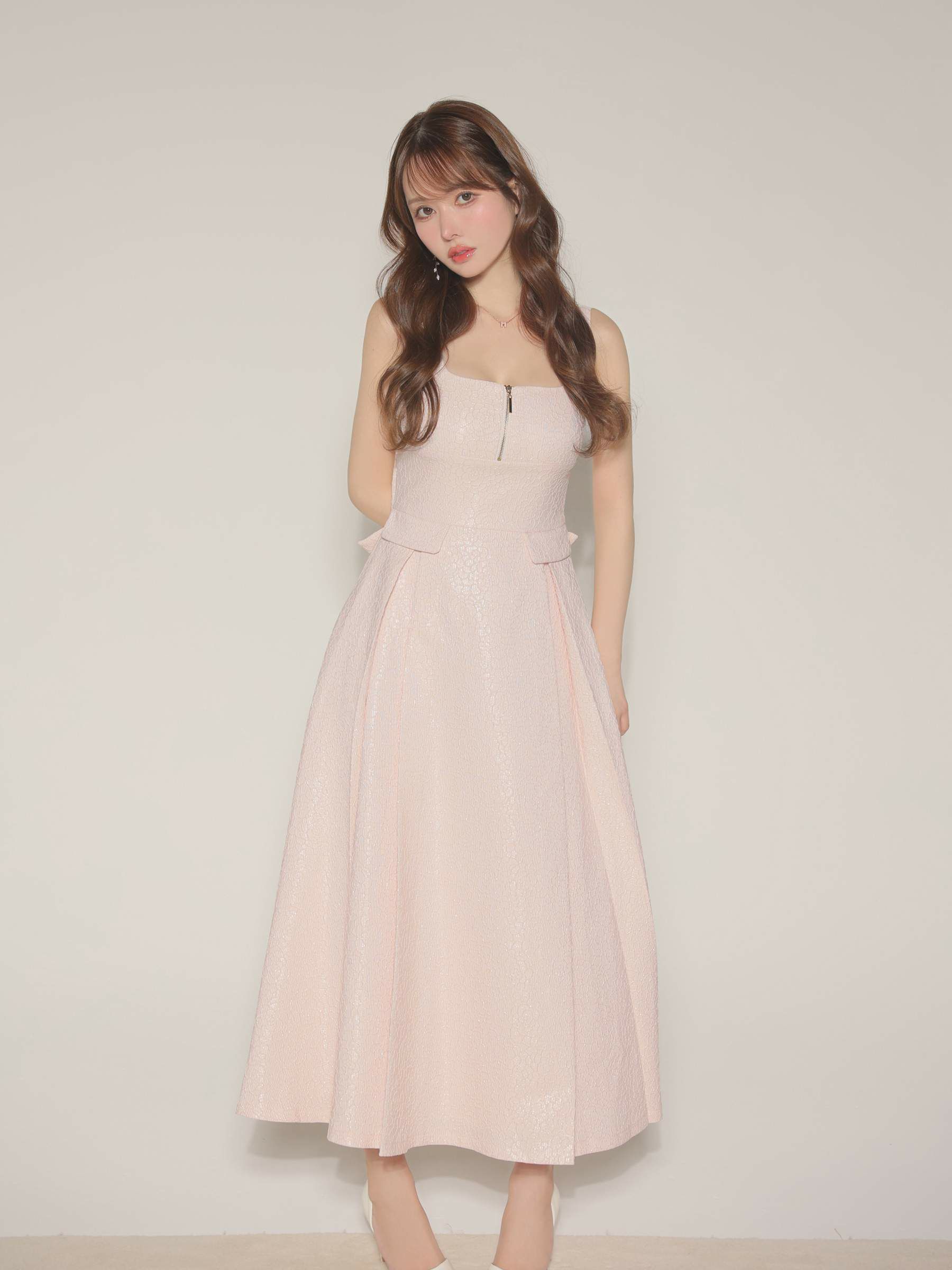 【Lサイズあり】charmer jacquard back ribbon long dress LF4635-c