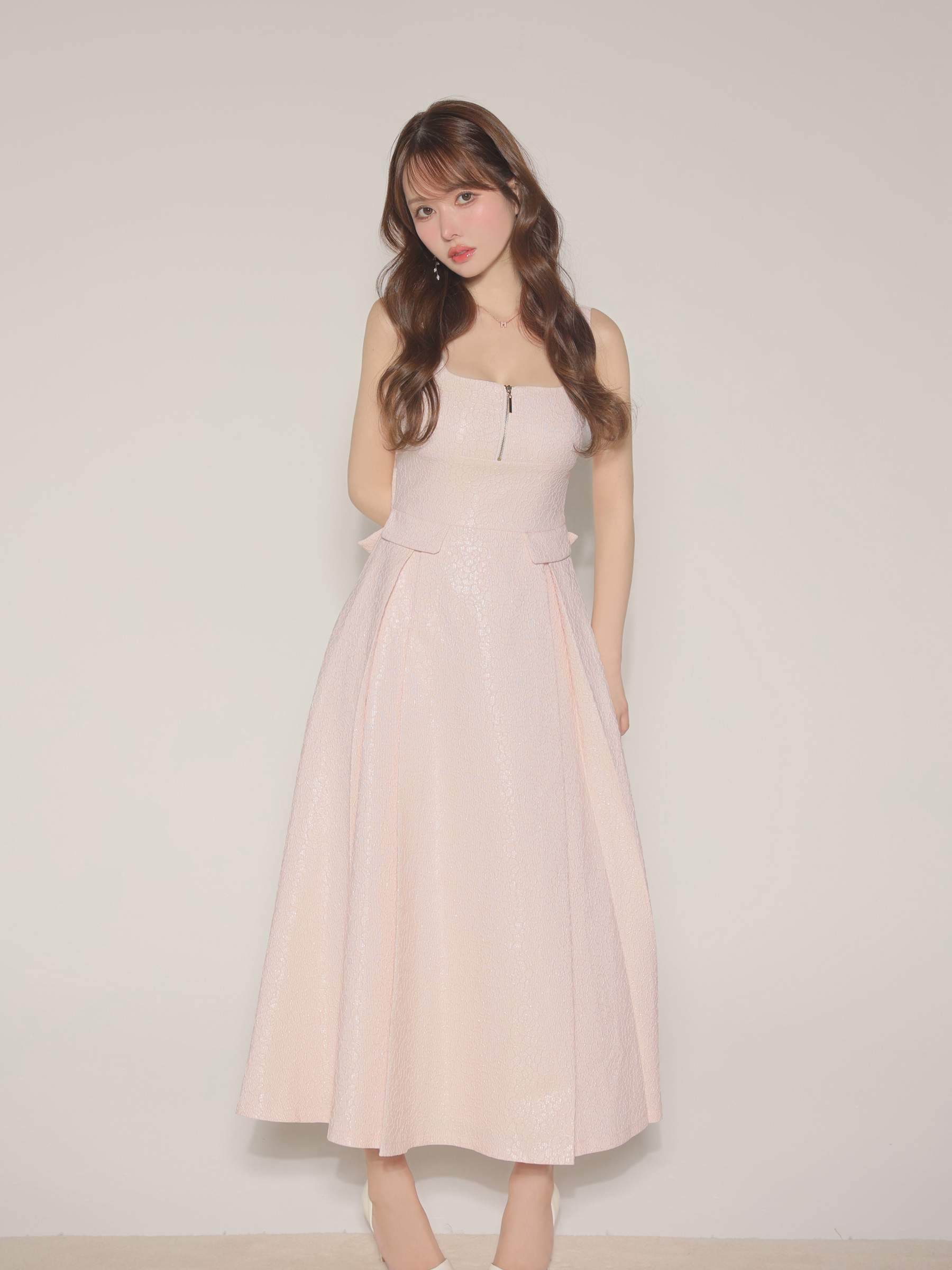 【Lサイズあり】charmer jacquard back ribbon long dress LF4635-c