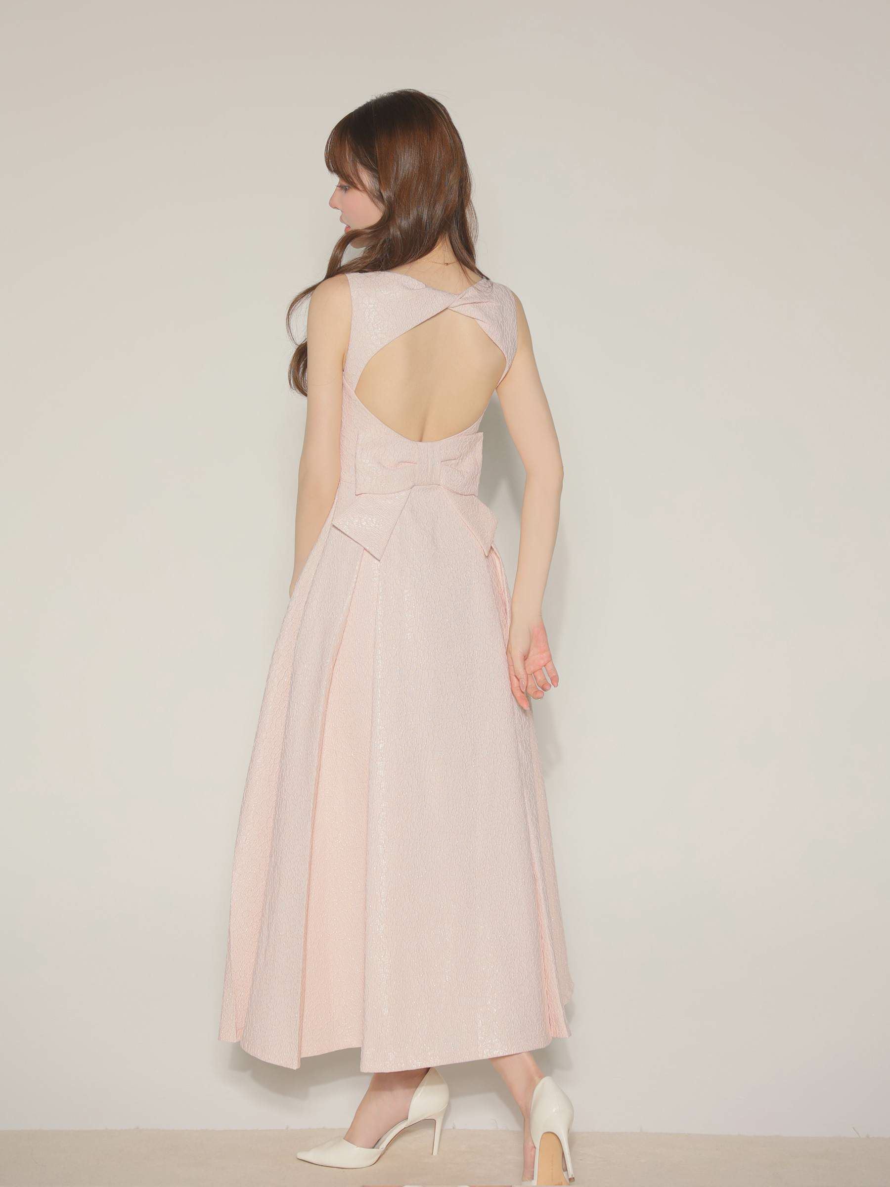 【Lサイズあり】charmer jacquard back ribbon long dress LF4635-c