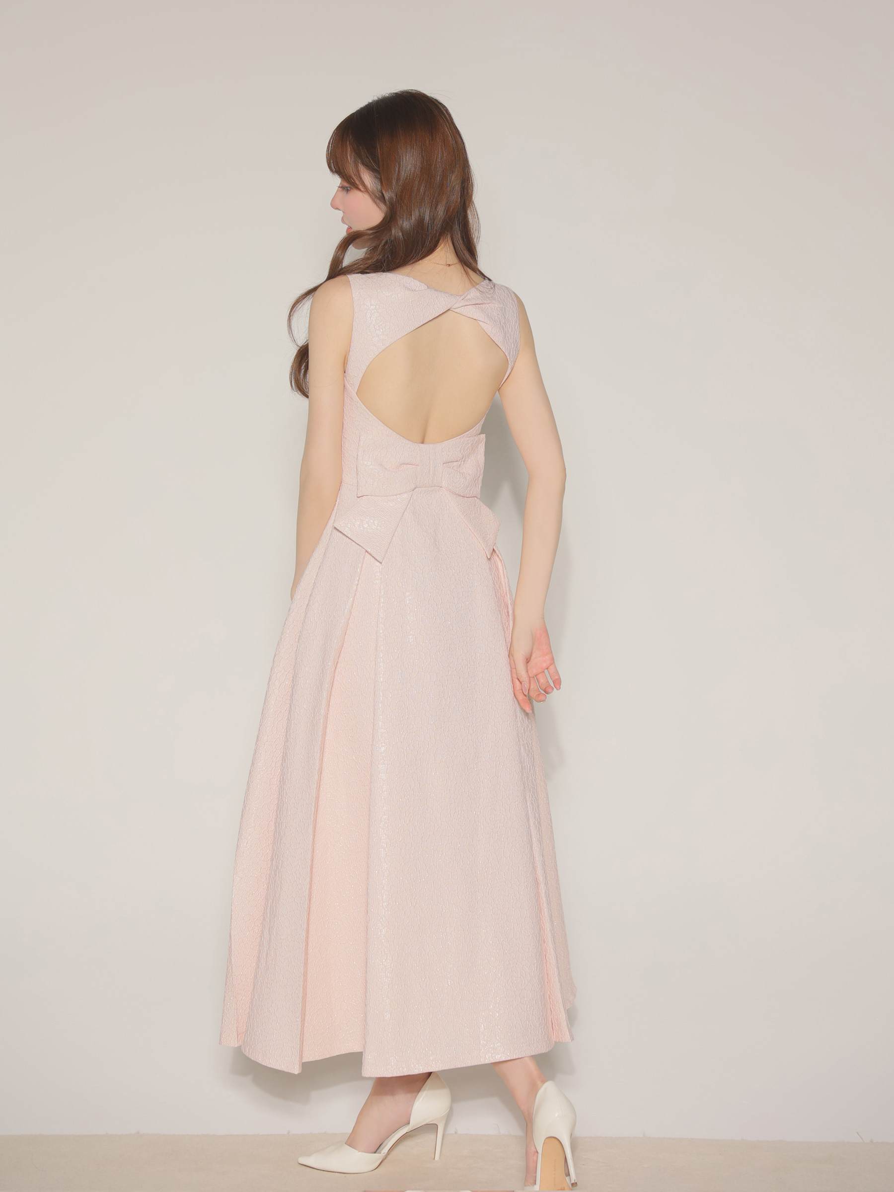 【Lサイズあり】charmer jacquard back ribbon long dress LF4635-c