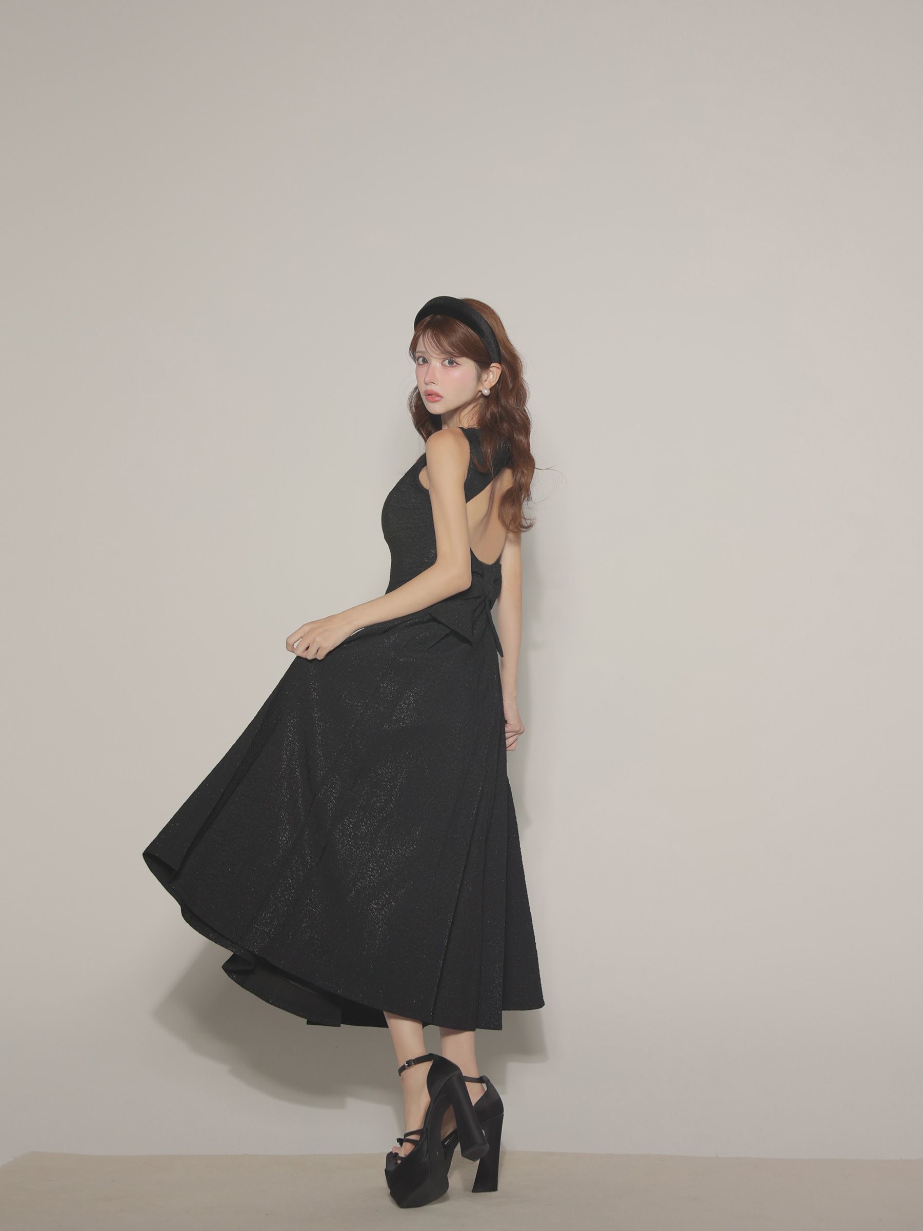 【Lサイズあり】charmer jacquard back ribbon long dress LF4635-c