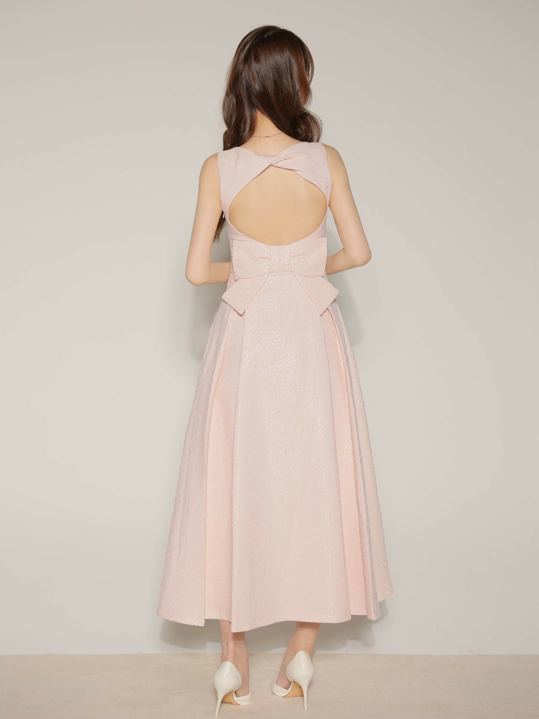 【Lサイズあり】charmer jacquard back ribbon long dress LF4635-c