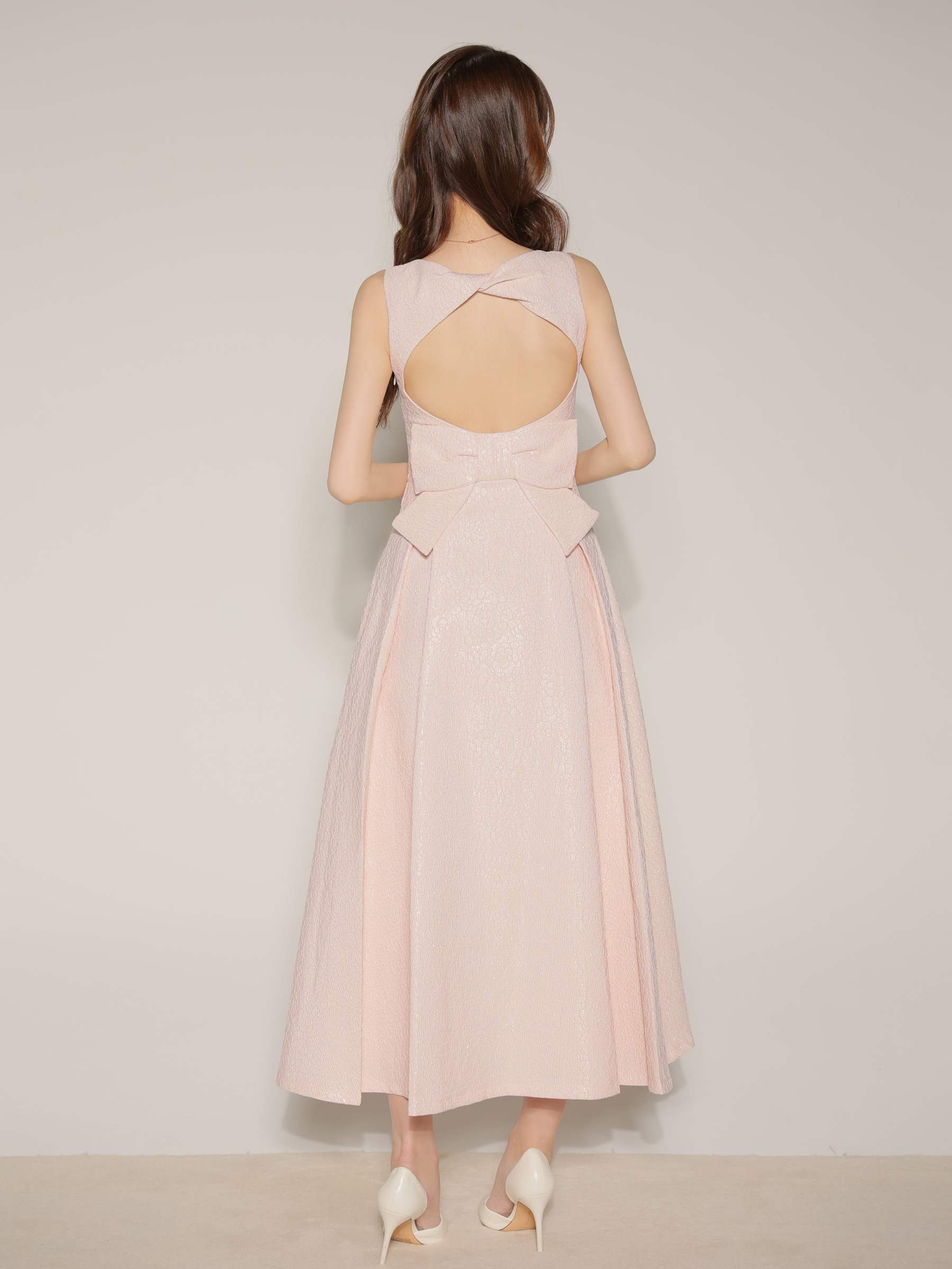 【Lサイズあり】charmer jacquard back ribbon long dress LF4635-c