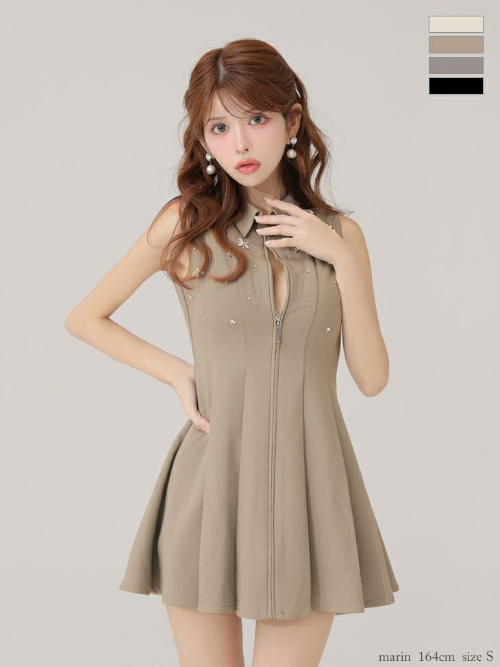 ROBE de FLEURS ローブドフルール 【XS～Lサイズあり】襟付きノースリーブフレアミニキャバドレス fm4156-c