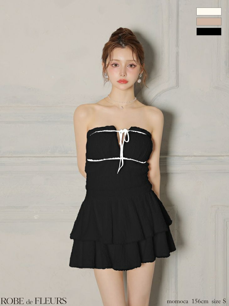 ROBE de FLEURS ローブドフルール 【XSサイズあり】 リボンフリルスカートフレアベアミニキャバドレス fm4600-c