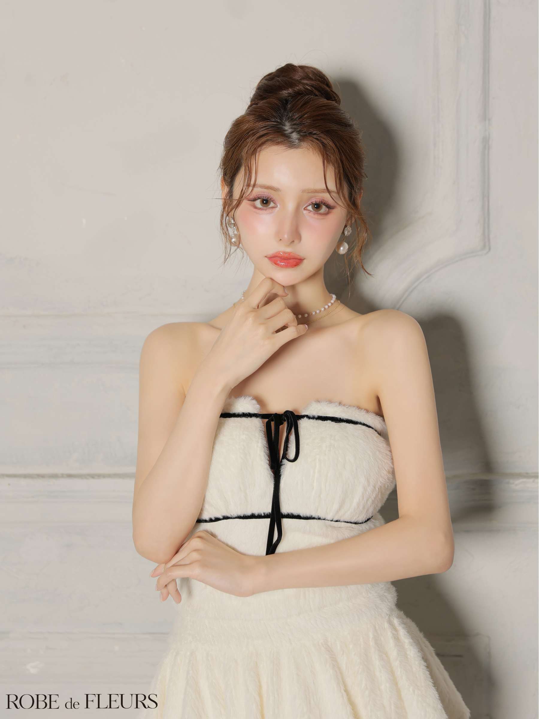 ROBE de FLEURS ローブドフルール 【XSサイズあり】 リボンフリルスカートフレアベアミニキャバドレス fm4600-c